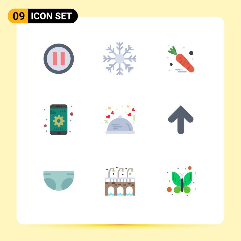 Flat Color Pack of 9 Universal Symbols of lovers dinner carrot device mobile Editable Vector Design Elements