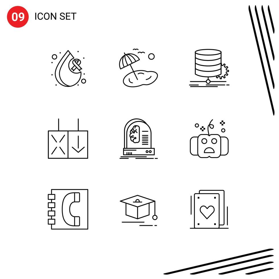 Set of 9 Modern UI Icons Symbols Signs for brain traffic algorithm reverse flow Editable Vector Design Elements