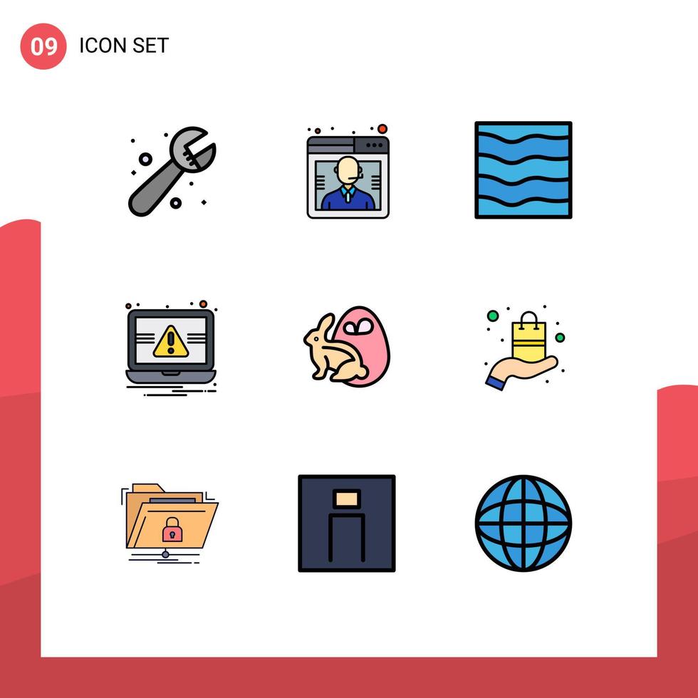 Universal Icon Symbols Group of 9 Modern Filledline Flat Colors of egg notification nature laptop waves Editable Vector Design Elements