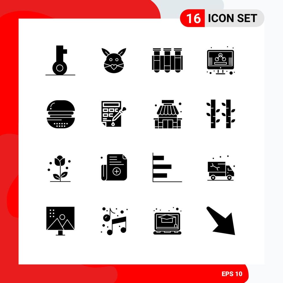Pack of 16 creative Solid Glyphs of screen management easter business laboratory Editable Vector Design Elements