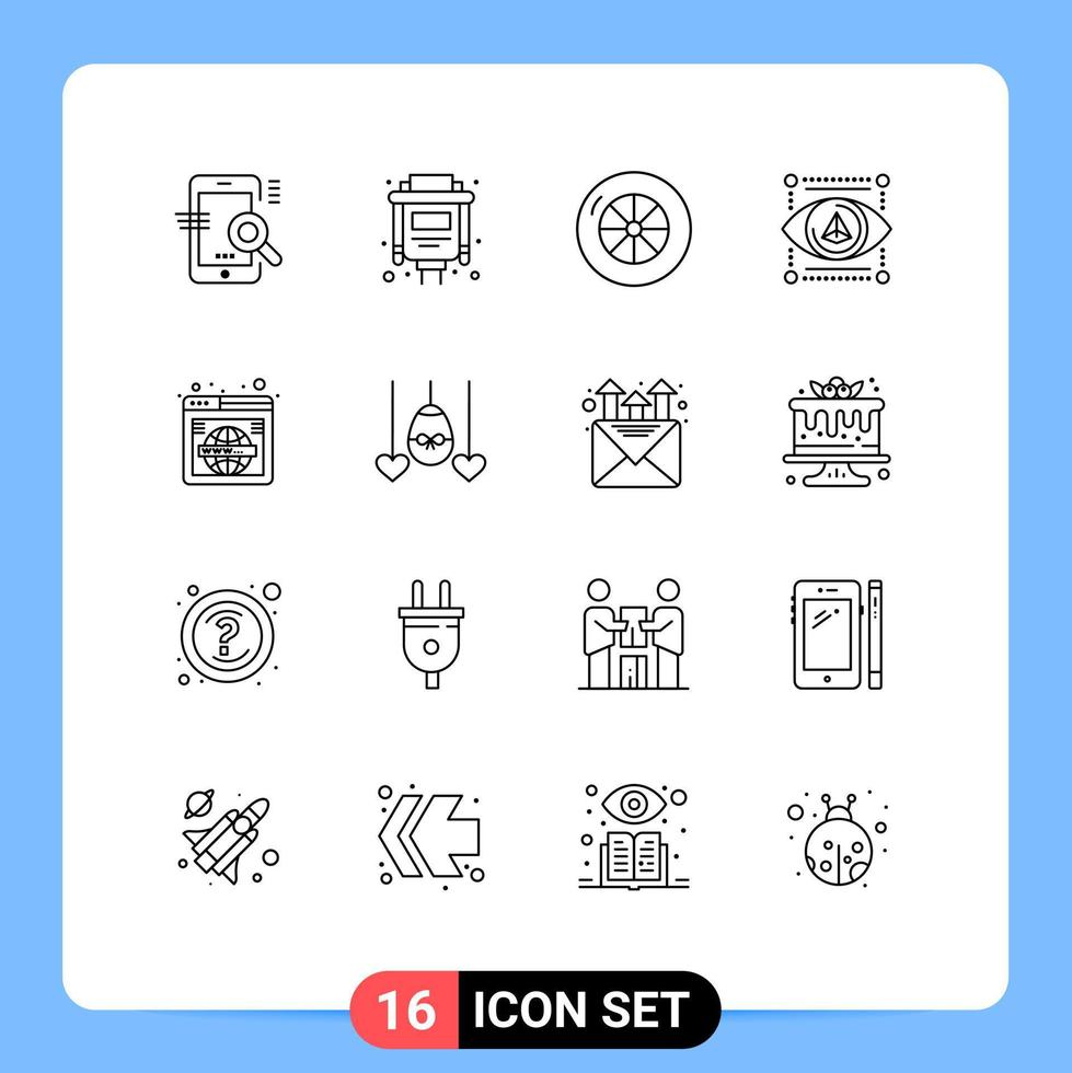 16 User Interface Outline Pack of modern Signs and Symbols of wide search tire page model Editable Vector Design Elements