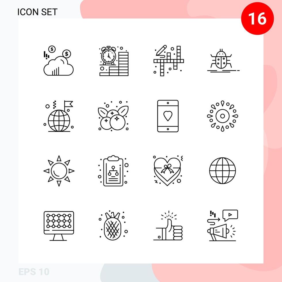 Vector Pack of 16 Icons in Line Style Creative Outline Pack isolated on White Background for Web and Mobile Creative Black Icon vector background