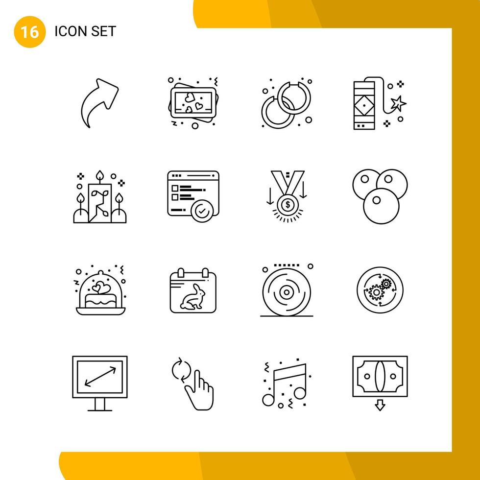 16 Icon Set Line Style Icon Pack Outline Symbols isolated on White Backgound for Responsive Website Designing Creative Black Icon vector background