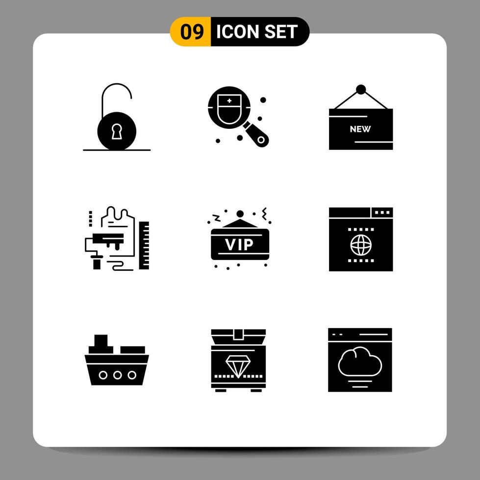 Editable Vector Line Pack of 9 Simple Solid Glyphs of vip brush line roller decoration Editable Vector Design Elements