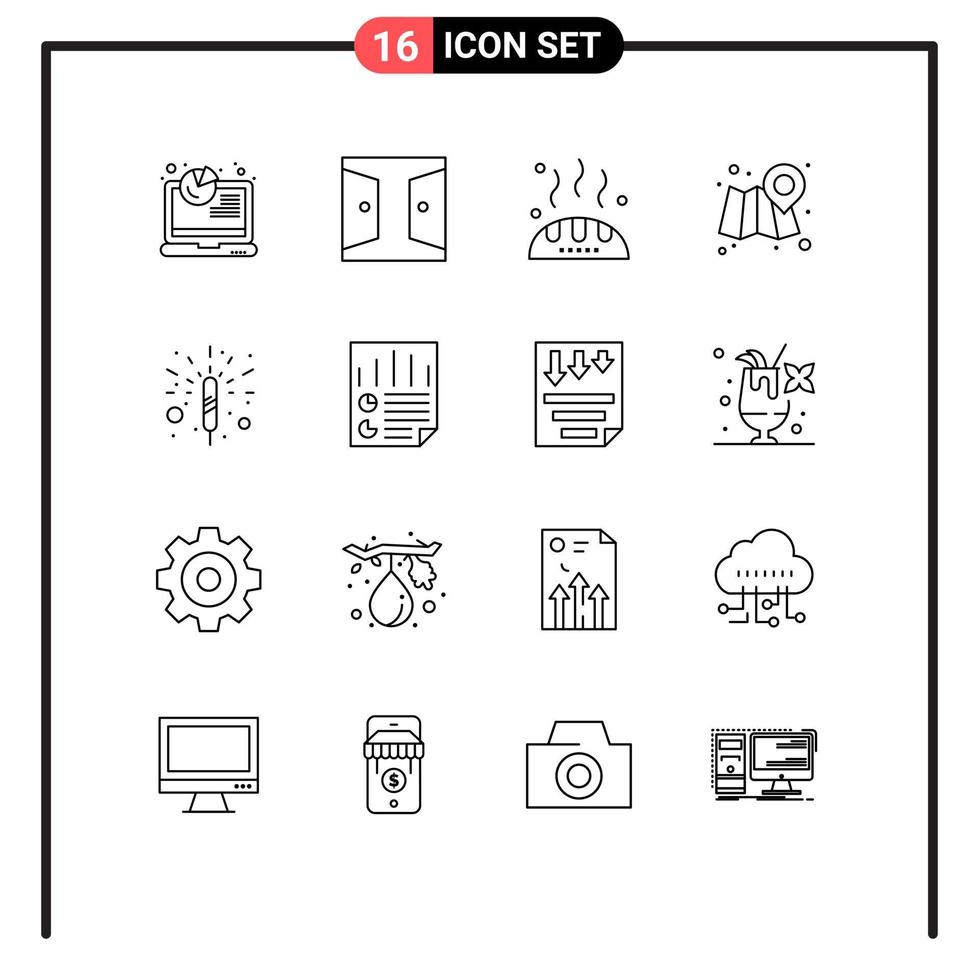 Stock Vector Icon Pack of 16 Line Signs and Symbols for fireworks map home gate location food Editable Vector Design Elements