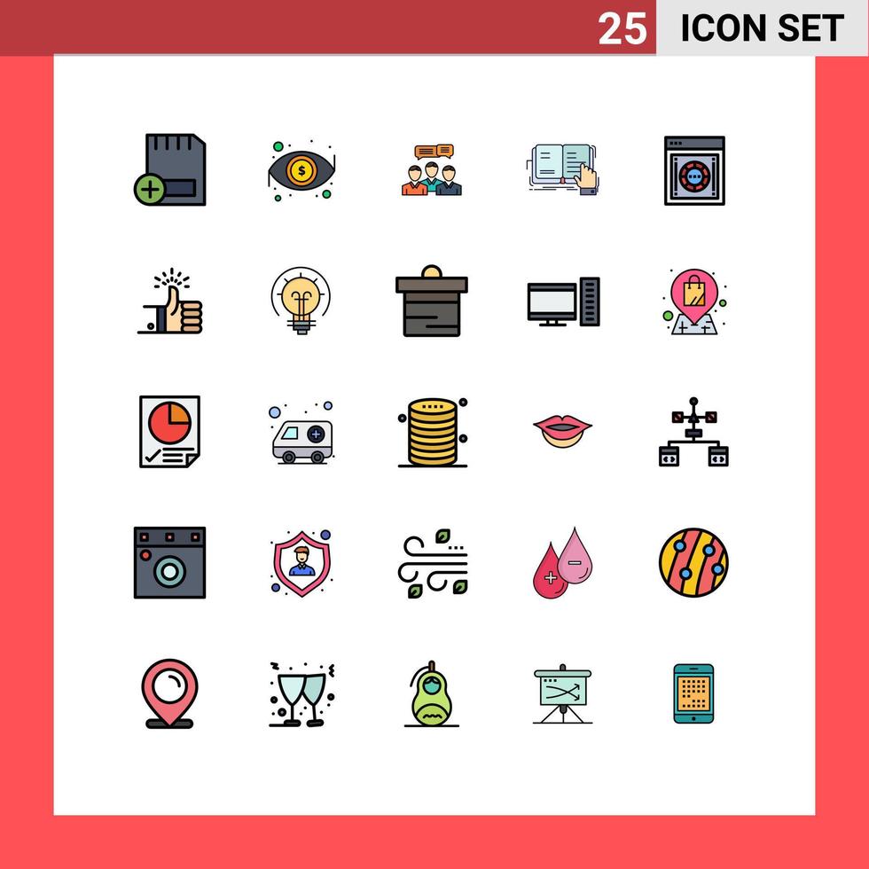 Group of 25 Filled line Flat Colors Signs and Symbols for study book view online dialog Editable Vector Design Elements