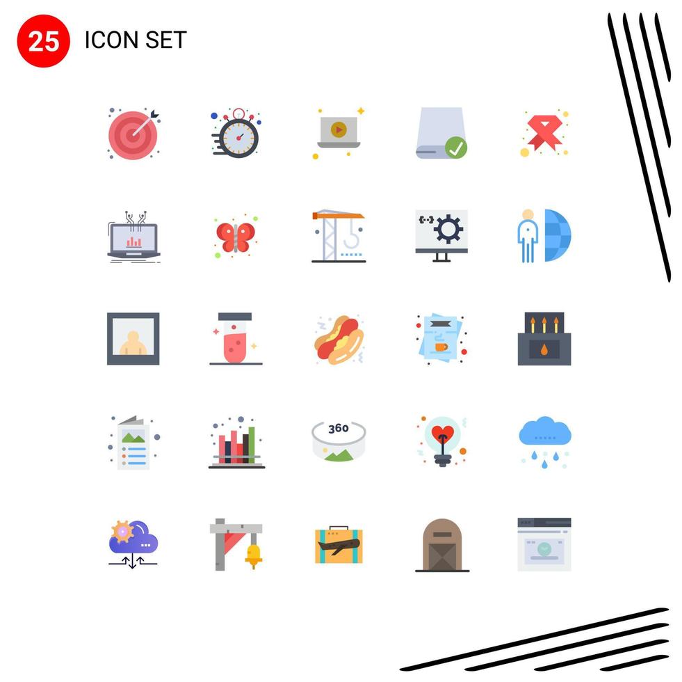 25 User Interface Flat Color Pack of modern Signs and Symbols of gadget devices hours connected video Editable Vector Design Elements