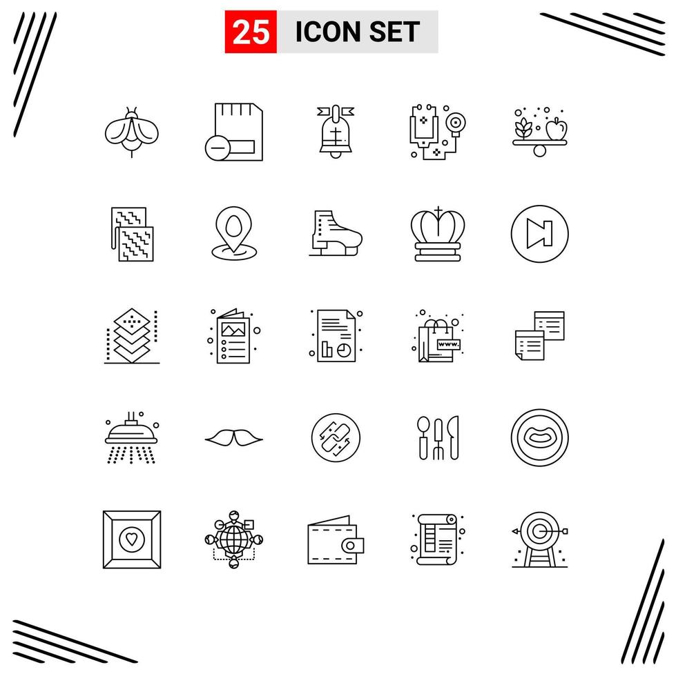 Universal Icon Symbols Group of 25 Modern Lines of apple stethoscope remove healthcare usa Editable Vector Design Elements