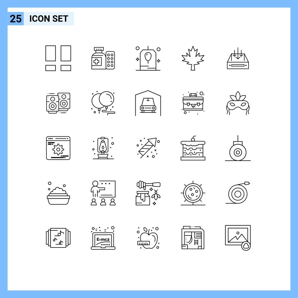 Modern Set of 25 Lines Pictograph of box inbox birthday maple canada Editable Vector Design Elements