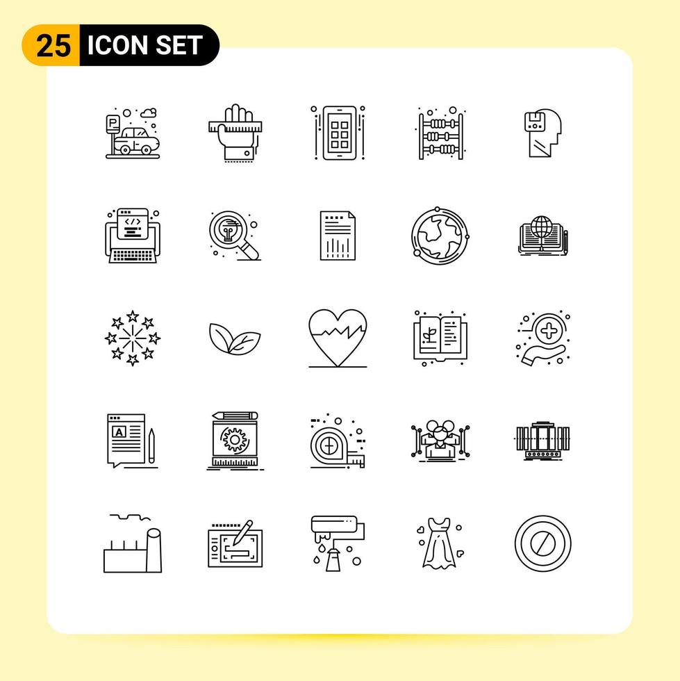 25 Universal Lines Set for Web and Mobile Applications memory money marketing finance counter Editable Vector Design Elements