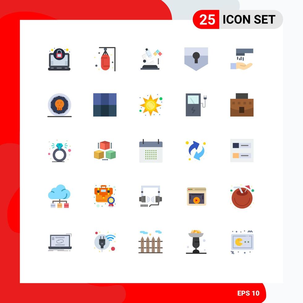25 Universal Flat Color Signs Symbols of wash shield microscope security key Editable Vector Design Elements