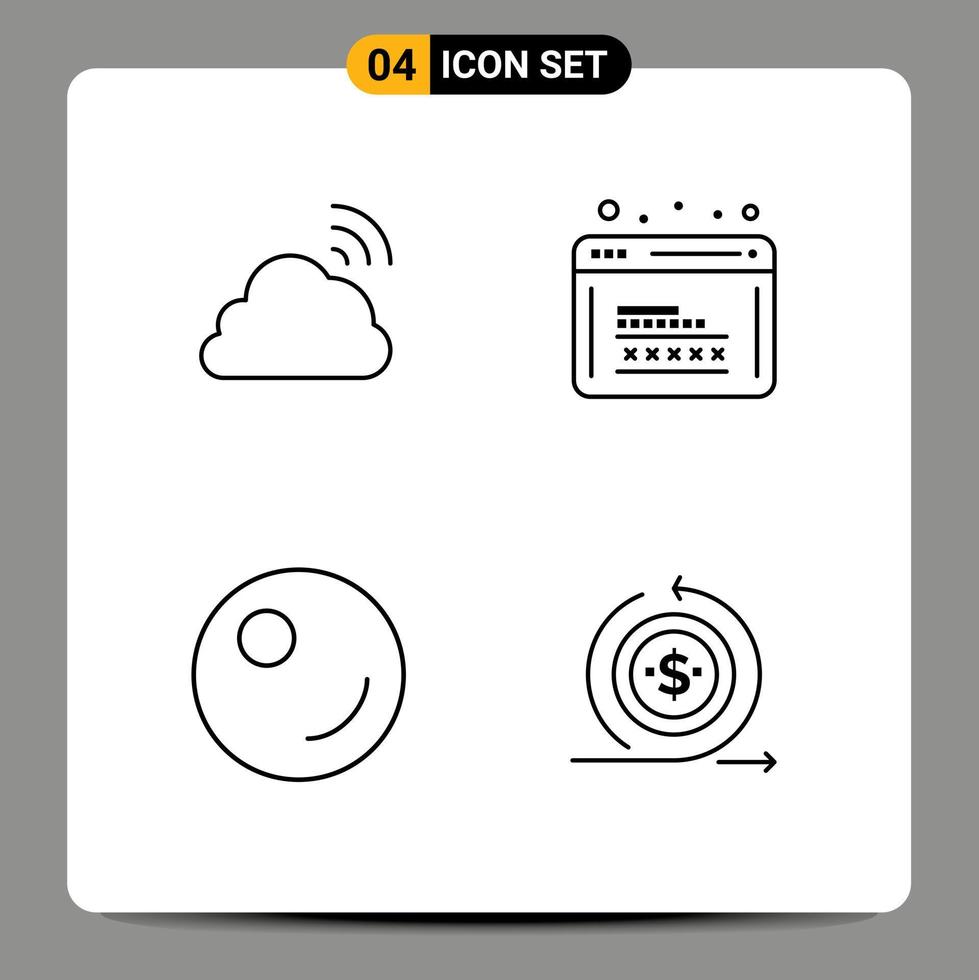 Group of 4 Modern Filledline Flat Colors Set for cloud web security spring development vegetable Editable Vector Design Elements