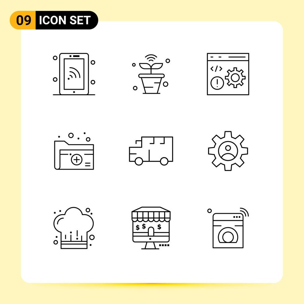 Group of 9 Outlines Signs and Symbols for medical folder wifi document development Editable Vector Design Elements