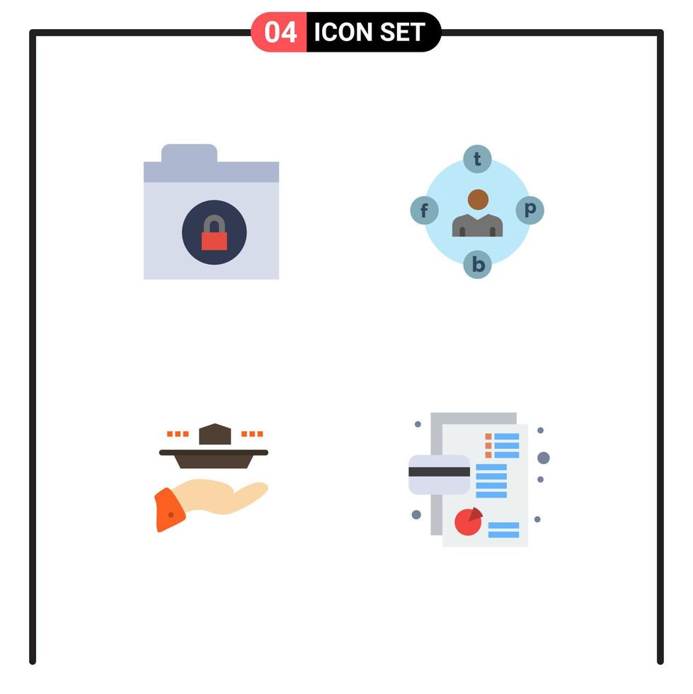 Flat Icon Pack of 4 Universal Symbols of encryption resturant social media media lunch Editable Vector Design Elements