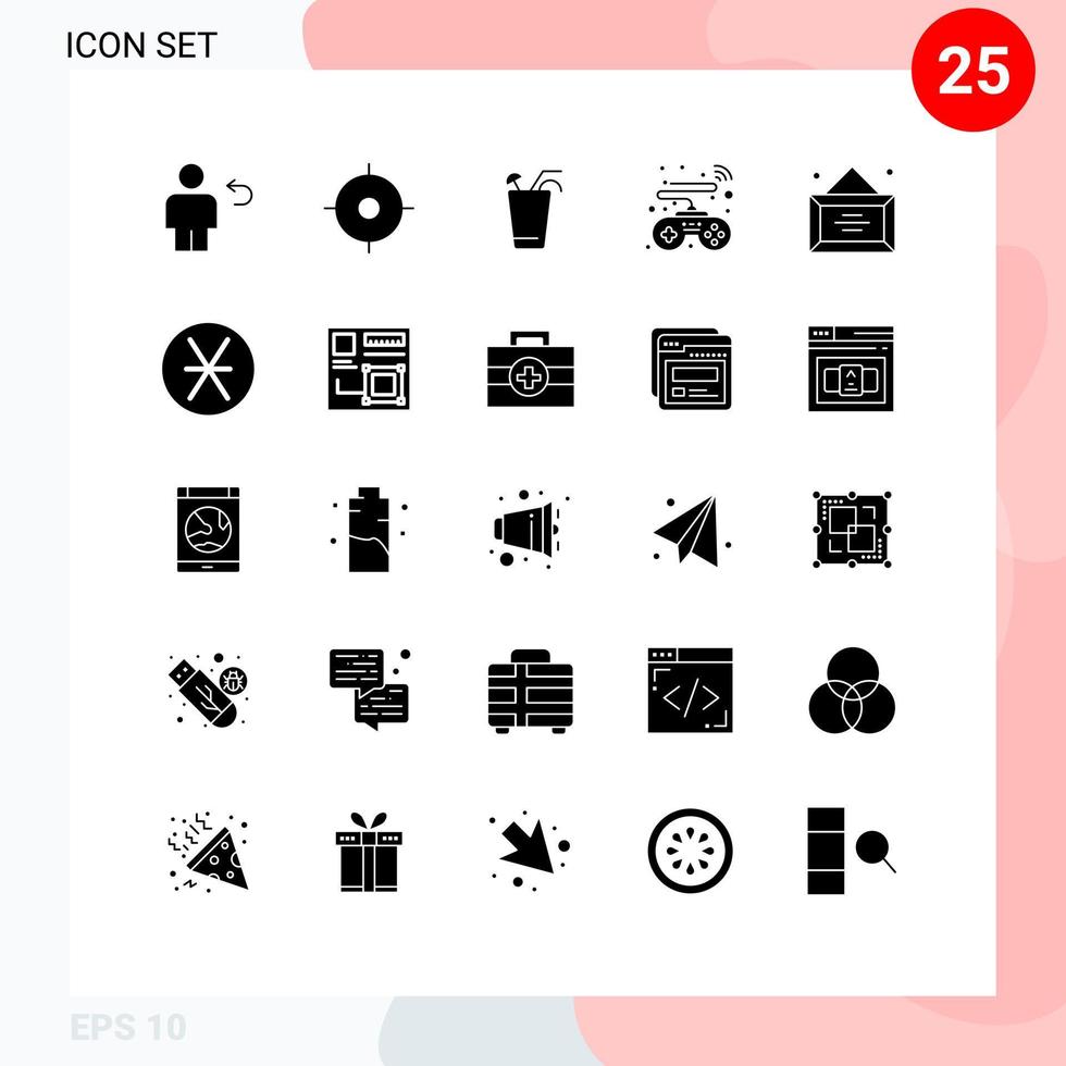 Universal Icon Symbols Group of 25 Modern Solid Glyphs of diploma business juice smart controls Editable Vector Design Elements