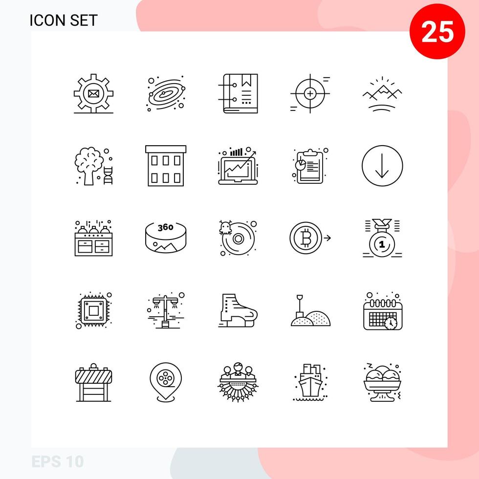 Pack of 25 creative Lines of target reticle book focus page Editable Vector Design Elements