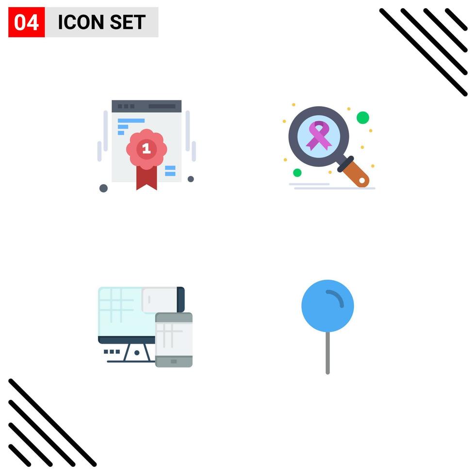 4 Flat Icon concept for Websites Mobile and Apps badge monitor web quality search education Editable Vector Design Elements