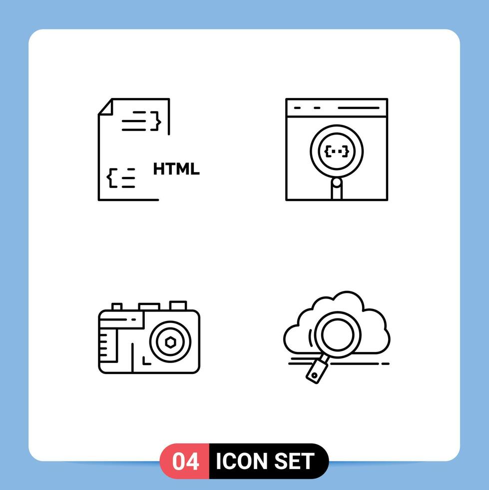 Stock Vector Icon Pack of 4 Line Signs and Symbols for coding development file browser design Editable Vector Design Elements