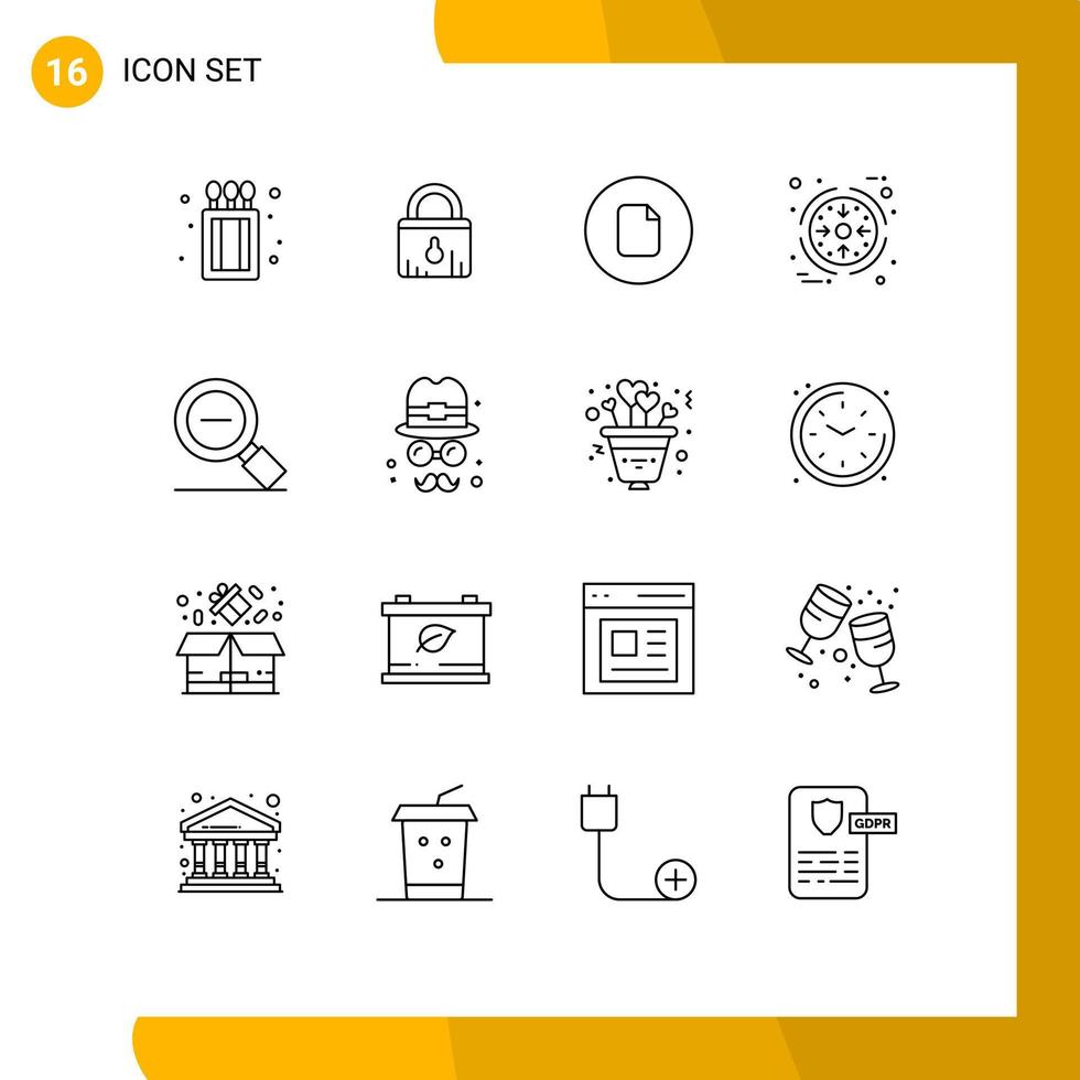 Group of 16 Outlines Signs and Symbols for magnifying glass less file product management Editable Vector Design Elements
