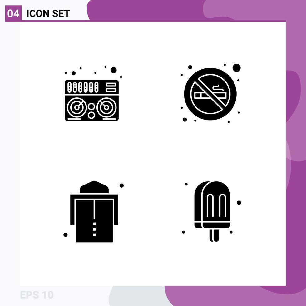 Group of 4 Modern Solid Glyphs Set for midi drink cigarette belt ice cream Editable Vector Design Elements
