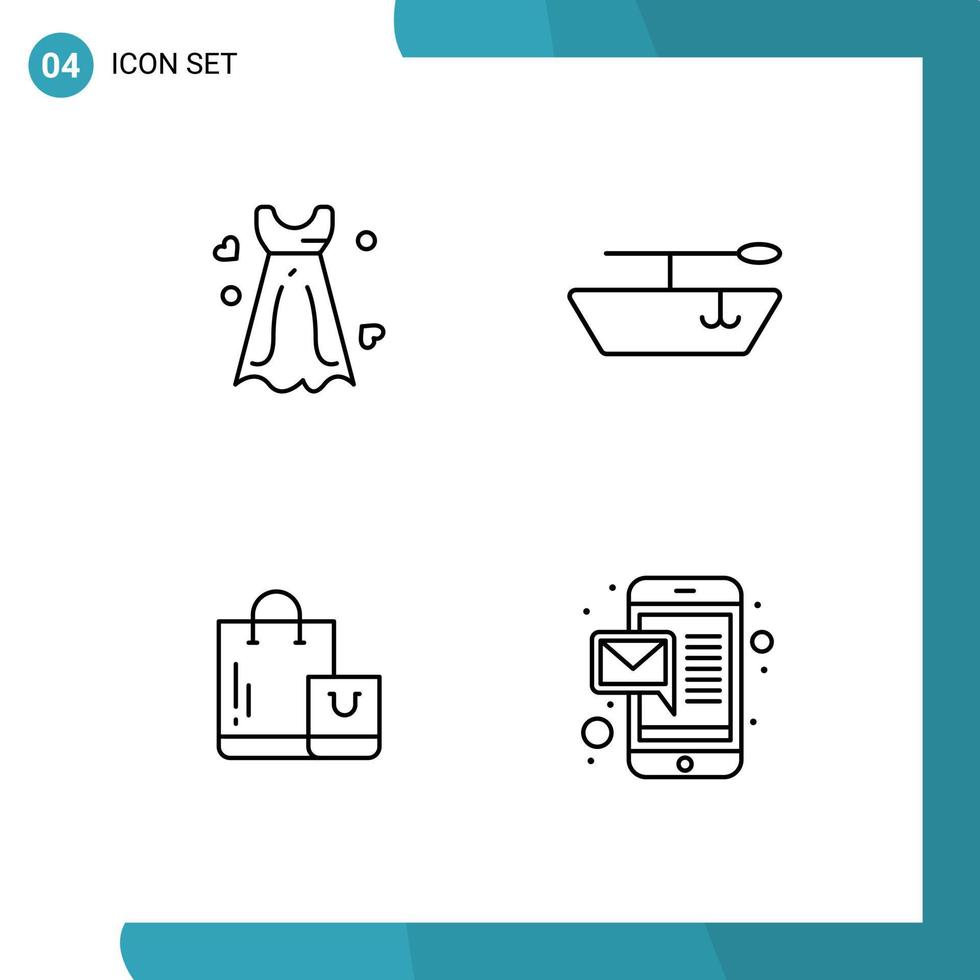 Stock Vector Icon Pack of 4 Line Signs and Symbols for dress email wedding ecommerce mobile Editable Vector Design Elements