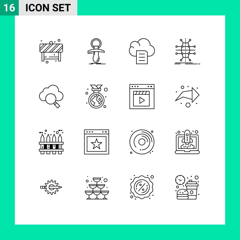 Pack of 16 Modern Outlines Signs and Symbols for Web Print Media such as cloud network noob infrastructure distribution Editable Vector Design Elements