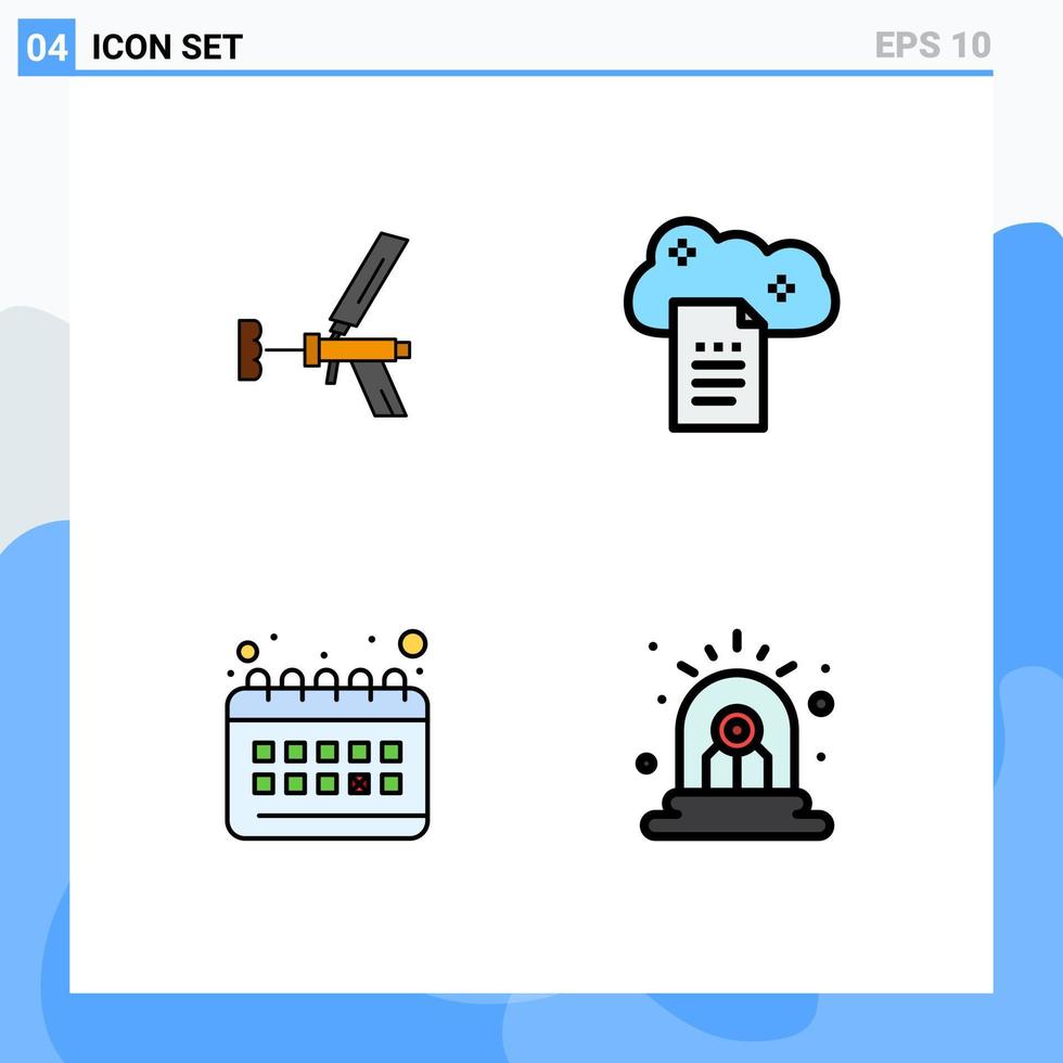 Modern Set of 4 Filledline Flat Colors Pictograph of foamgun file storage foam gun sky docs Editable Vector Design Elements
