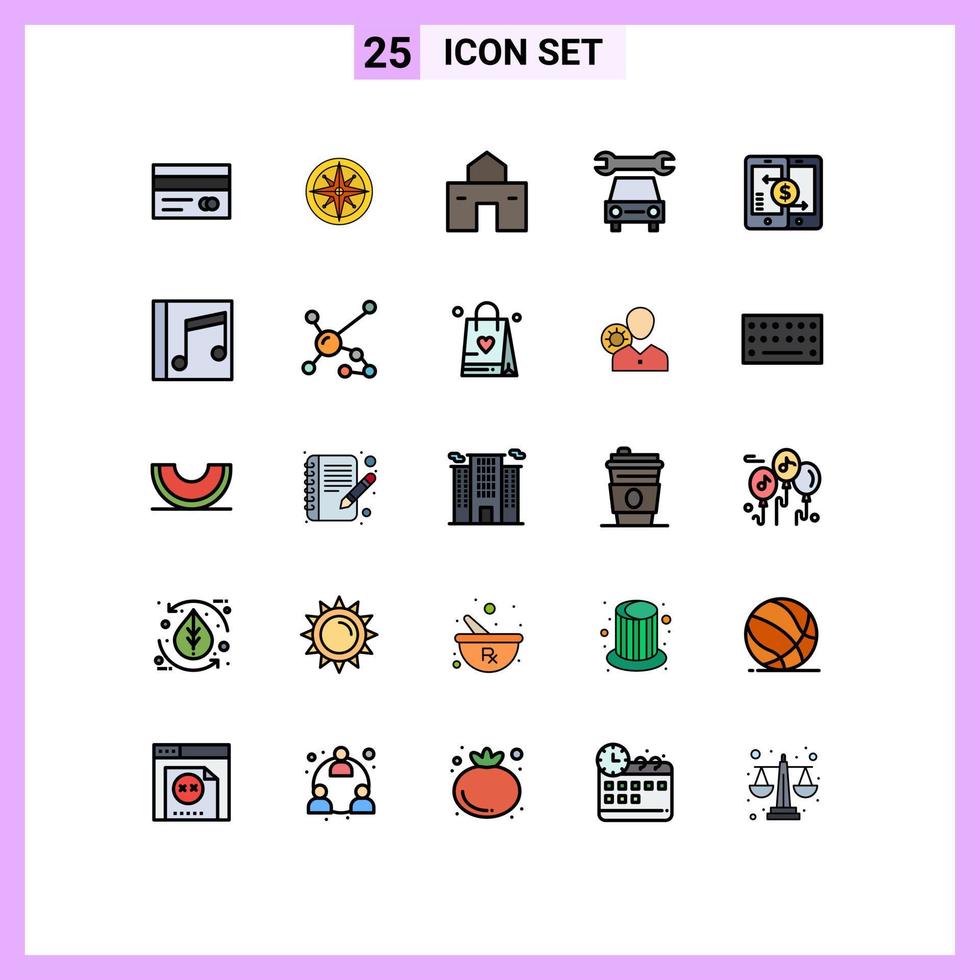 Set of 25 Modern UI Icons Symbols Signs for mobile repair position car hut Editable Vector Design Elements