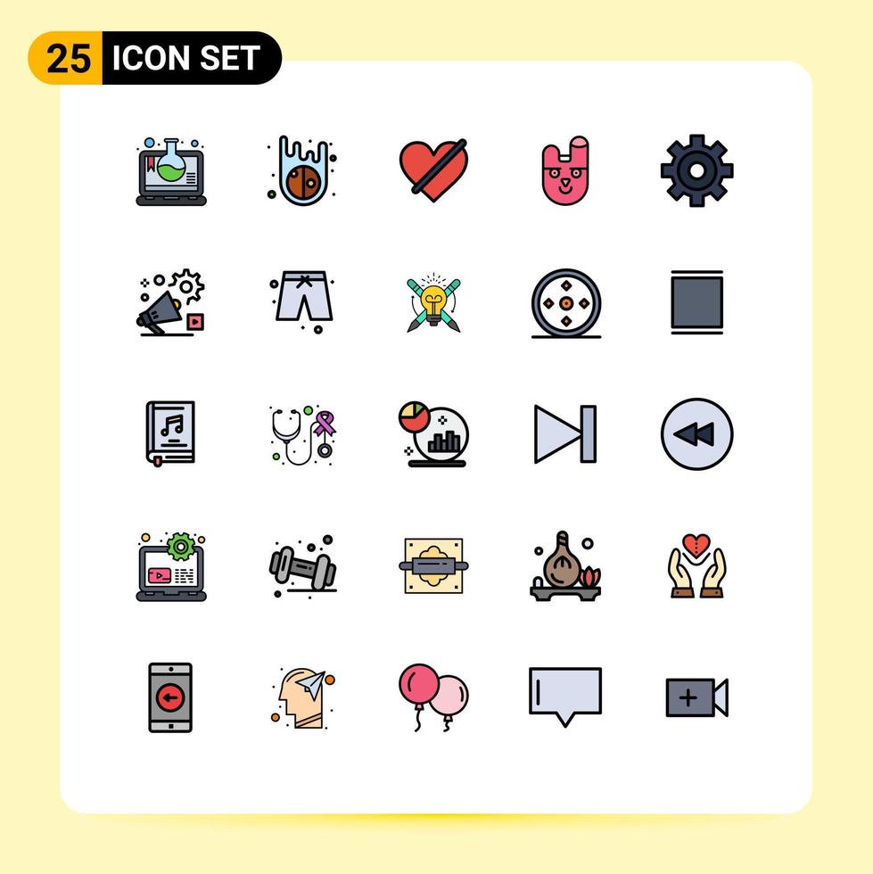 Set of 25 Vector Filled line Flat Colors on Grid for campaign rabbit access face animal Editable Vector Design Elements