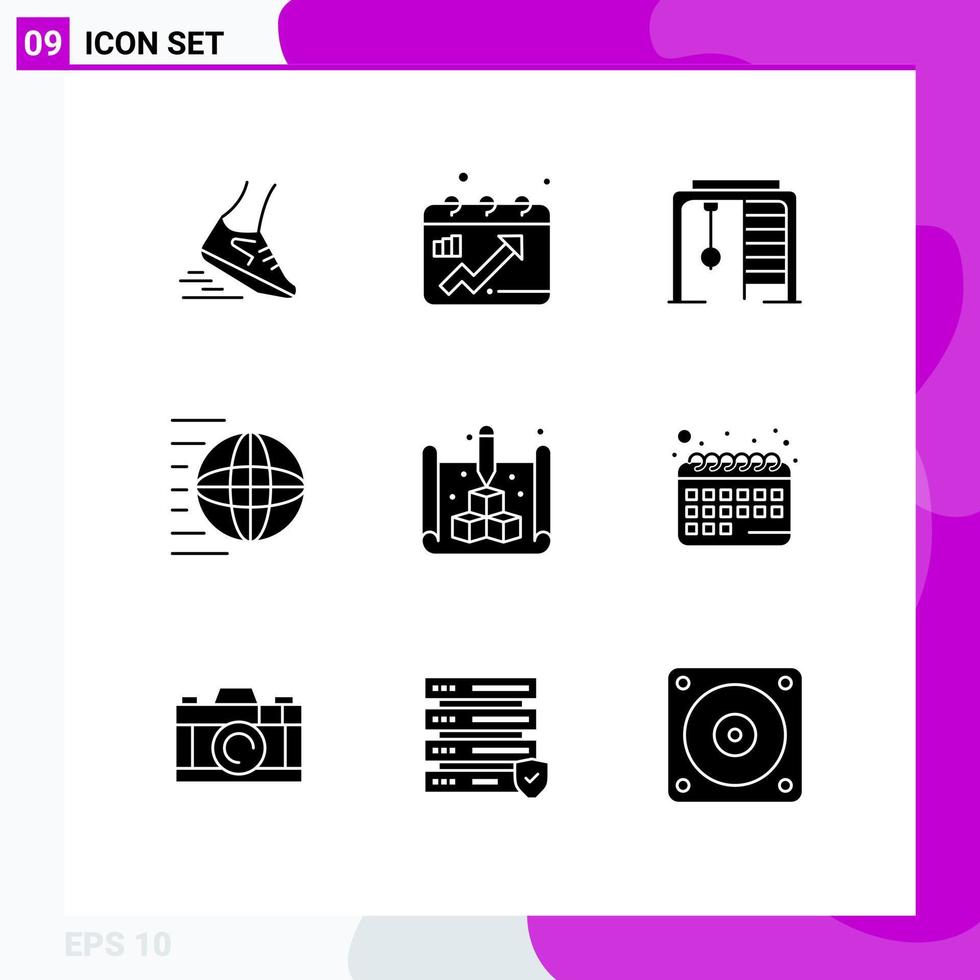 Set of 9 Modern UI Icons Symbols Signs for transport shipping services graph logistic game Editable Vector Design Elements