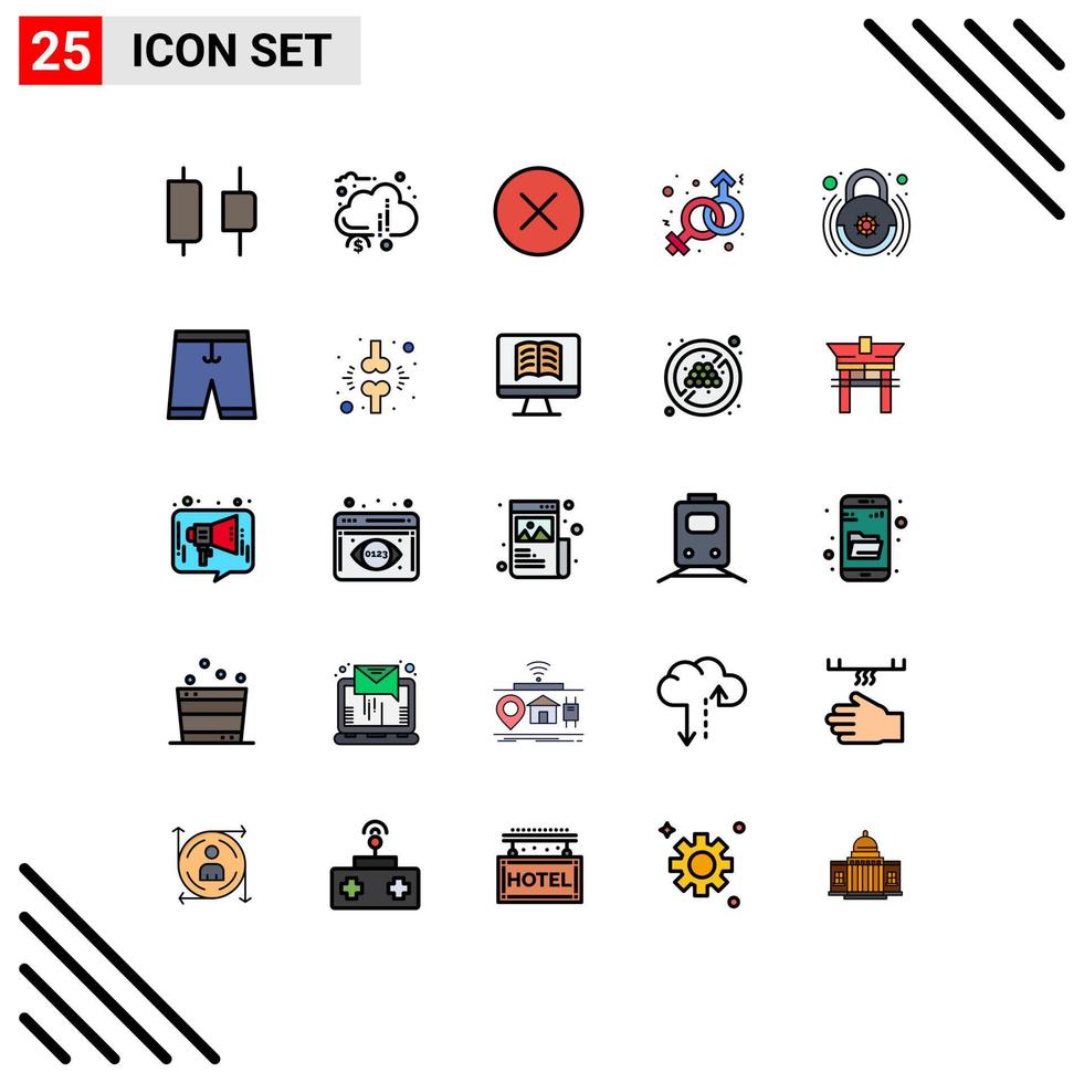 Universal Icon Symbols Group of 25 Modern Filled line Flat Colors of lock control circle venus gender Editable Vector Design Elements