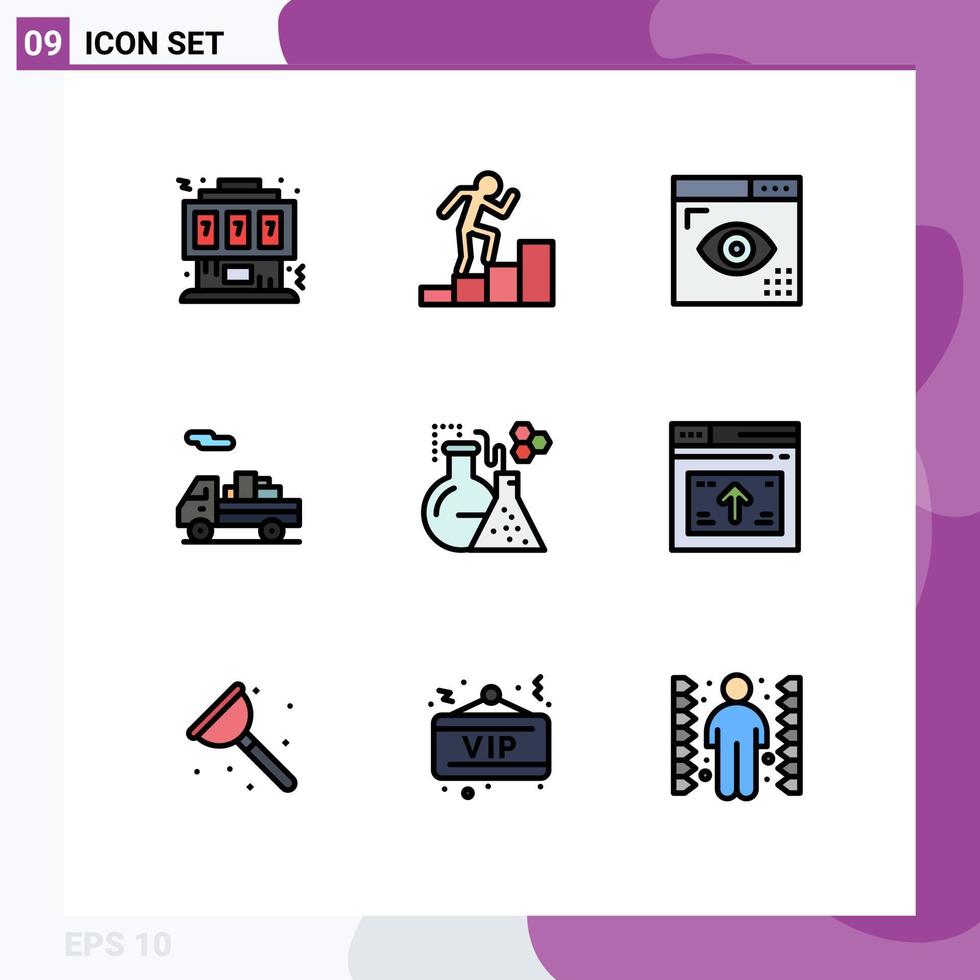 9 Universal Filledline Flat Color Signs Symbols of lab transport coding shipping programing Editable Vector Design Elements