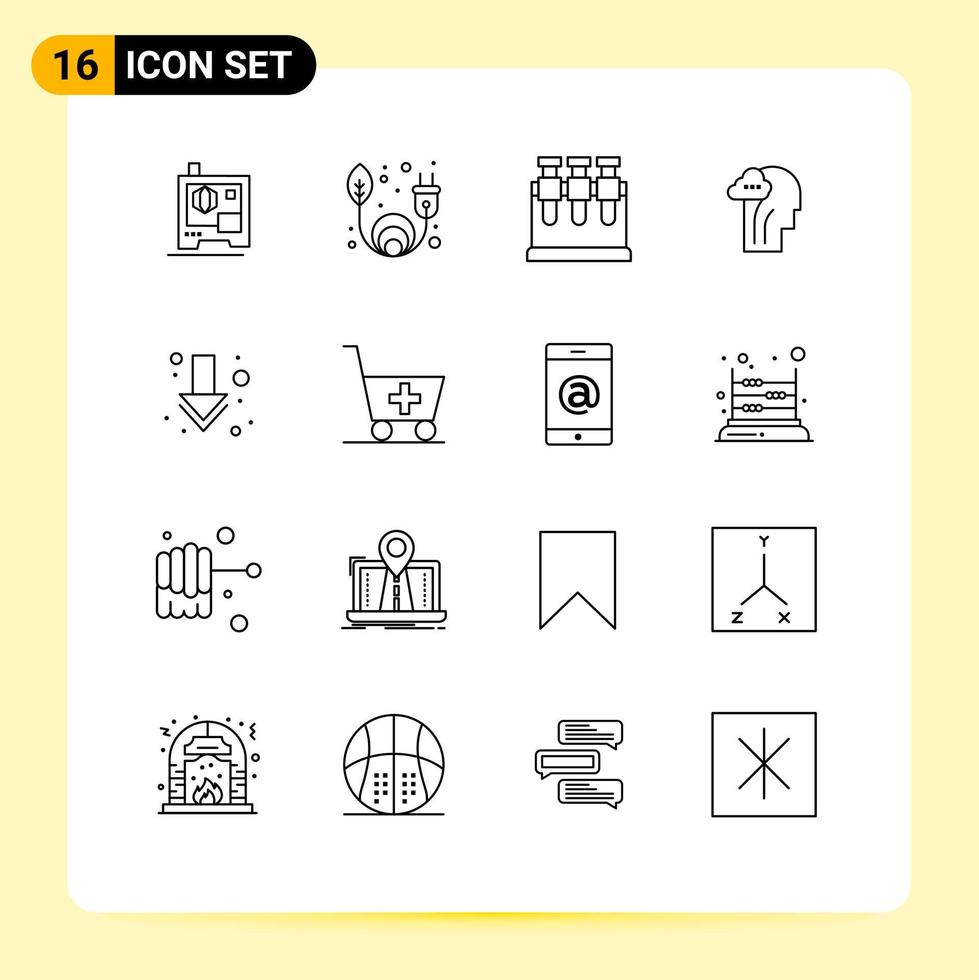 User Interface Pack of 16 Basic Outlines of medical full science down head Editable Vector Design Elements