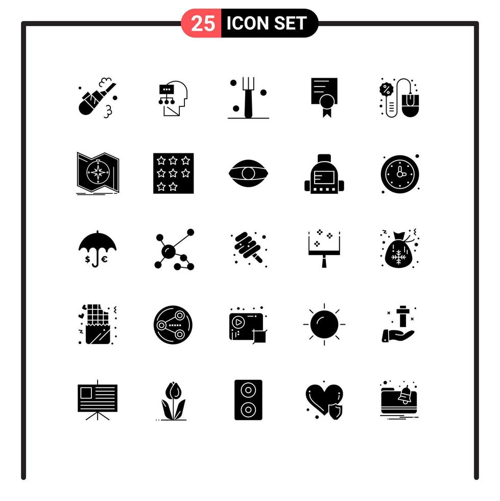 25 Thematic Vector Solid Glyphs and Editable Symbols of mouse computer fork mouse education Editable Vector Design Elements