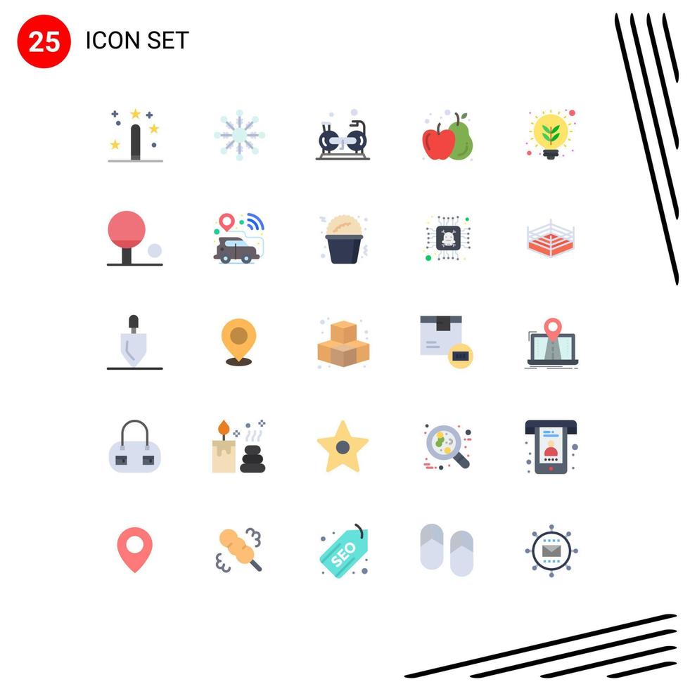 Pack of 25 Modern Flat Colors Signs and Symbols for Web Print Media such as idea apple cycling food cardio Editable Vector Design Elements
