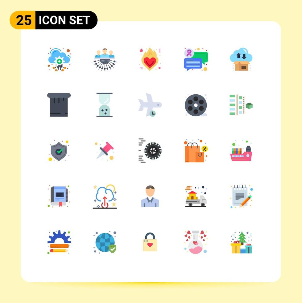Pack of 25 Modern Flat Colors Signs and Symbols for Web Print Media such as cloud sign outsource communication romance Editable Vector Design Elements