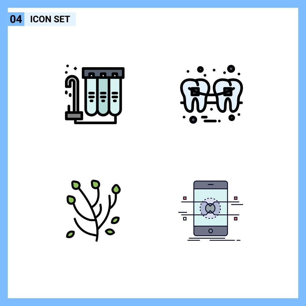 conjunto de 4 iconos de interfaz de usuario modernos símbolos signos para filtro anémona agua salud flor elementos de diseño vectorial editables vector