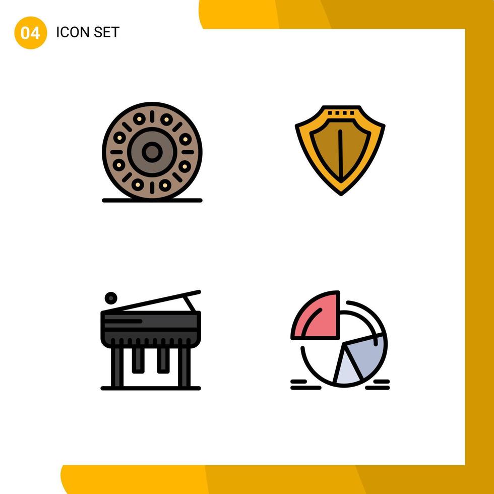 Modern Set of 4 Filledline Flat Colors and symbols such as donut piano sheild protect pie Editable Vector Design Elements