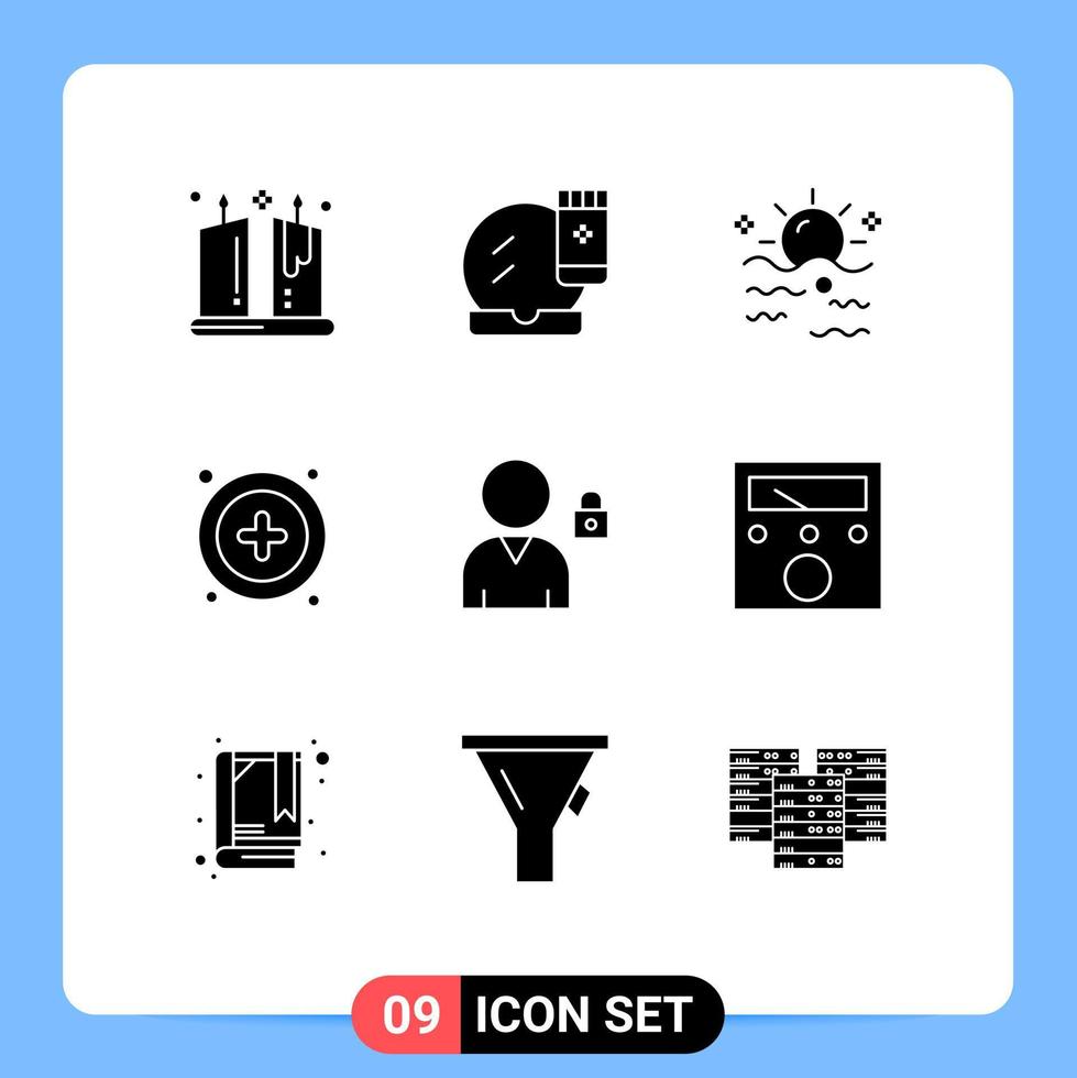 Mobile Interface Solid Glyph Set of 9 Pictograms of block plus makeup base interface sun Editable Vector Design Elements