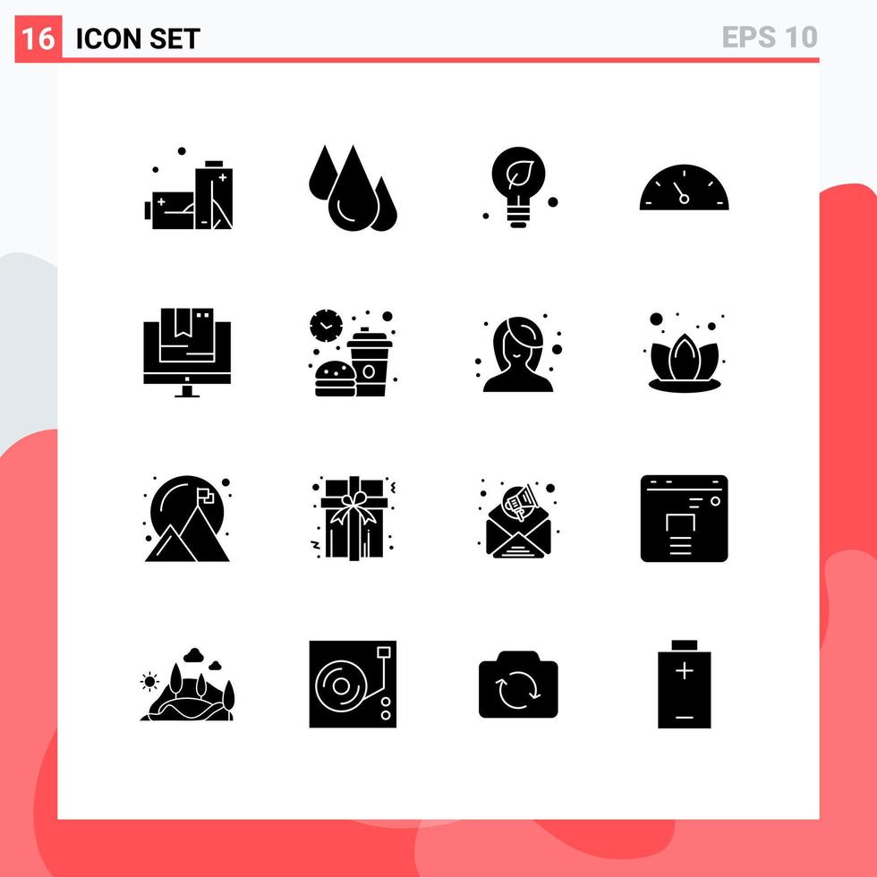 Set of 16 Modern UI Icons Symbols Signs for online commerce ecology speed gauge Editable Vector Design Elements