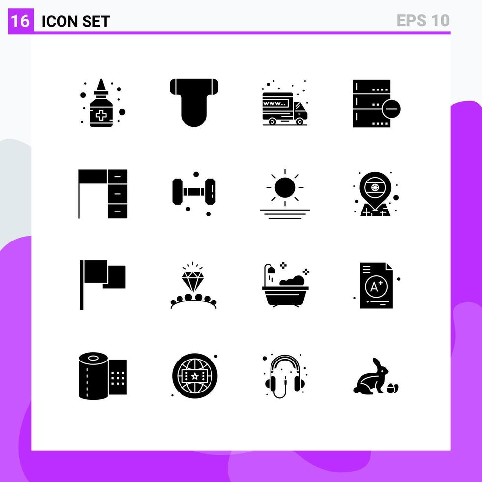 16 Thematic Vector Solid Glyphs and Editable Symbols of desk database hosting data backup Editable Vector Design Elements