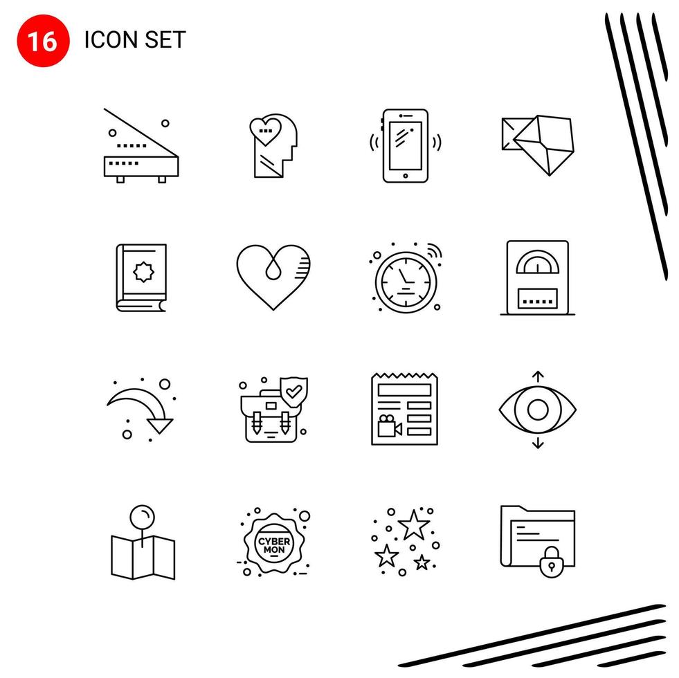 Collection of 16 Vector Icons in Line style Pixle Perfect Outline Symbols for Web and Mobile Line Icon Signs on White Background 16 Icons Creative Black Icon vector background