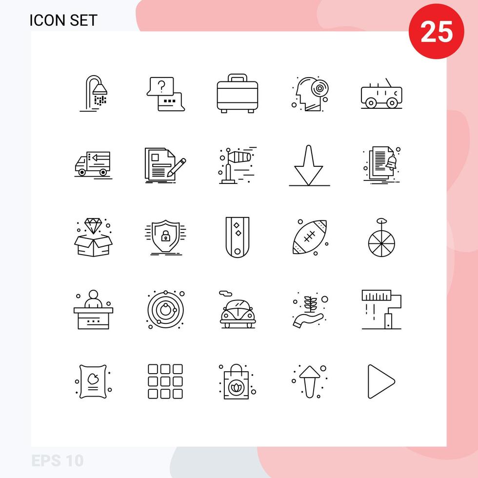 Pack of 25 creative Lines of military hummer bag productivity brain Editable Vector Design Elements