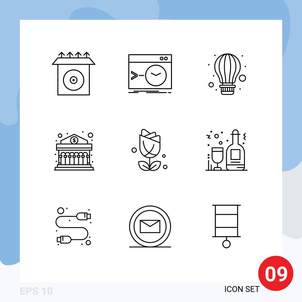 9 Universal Outlines Set for Web and Mobile Applications imerican money air finance bank Editable Vector Design Elements