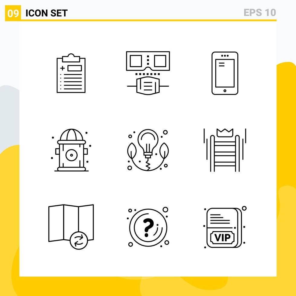 Collection of 9 Universal Line Icons Icon Set for Web and Mobile Creative Black Icon vector background