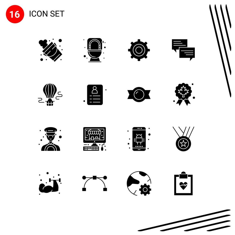 Pack of 16 creative Solid Glyphs of balloon chat gear bubble message Editable Vector Design Elements