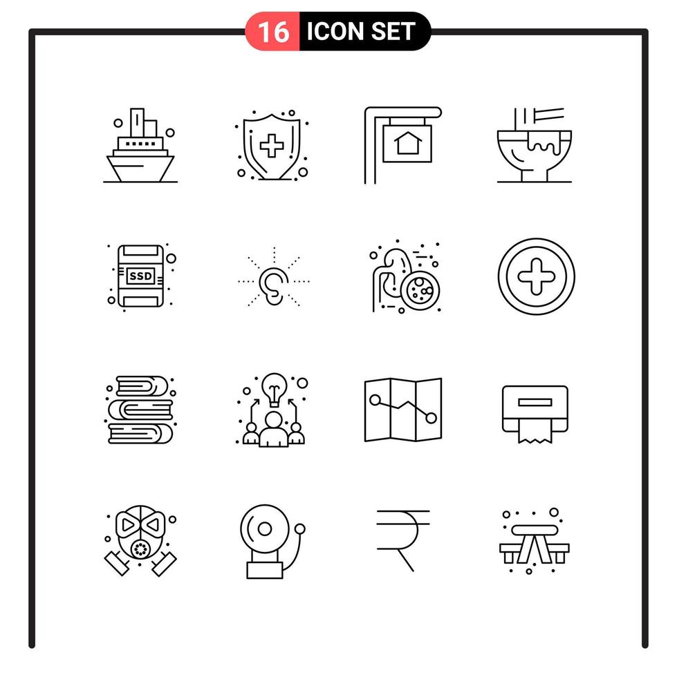 Set of 16 Line Style Icons for web and mobile Outline Symbols for print Line Icon Signs Isolated on White Background 16 Icon Set Creative Black Icon vector background