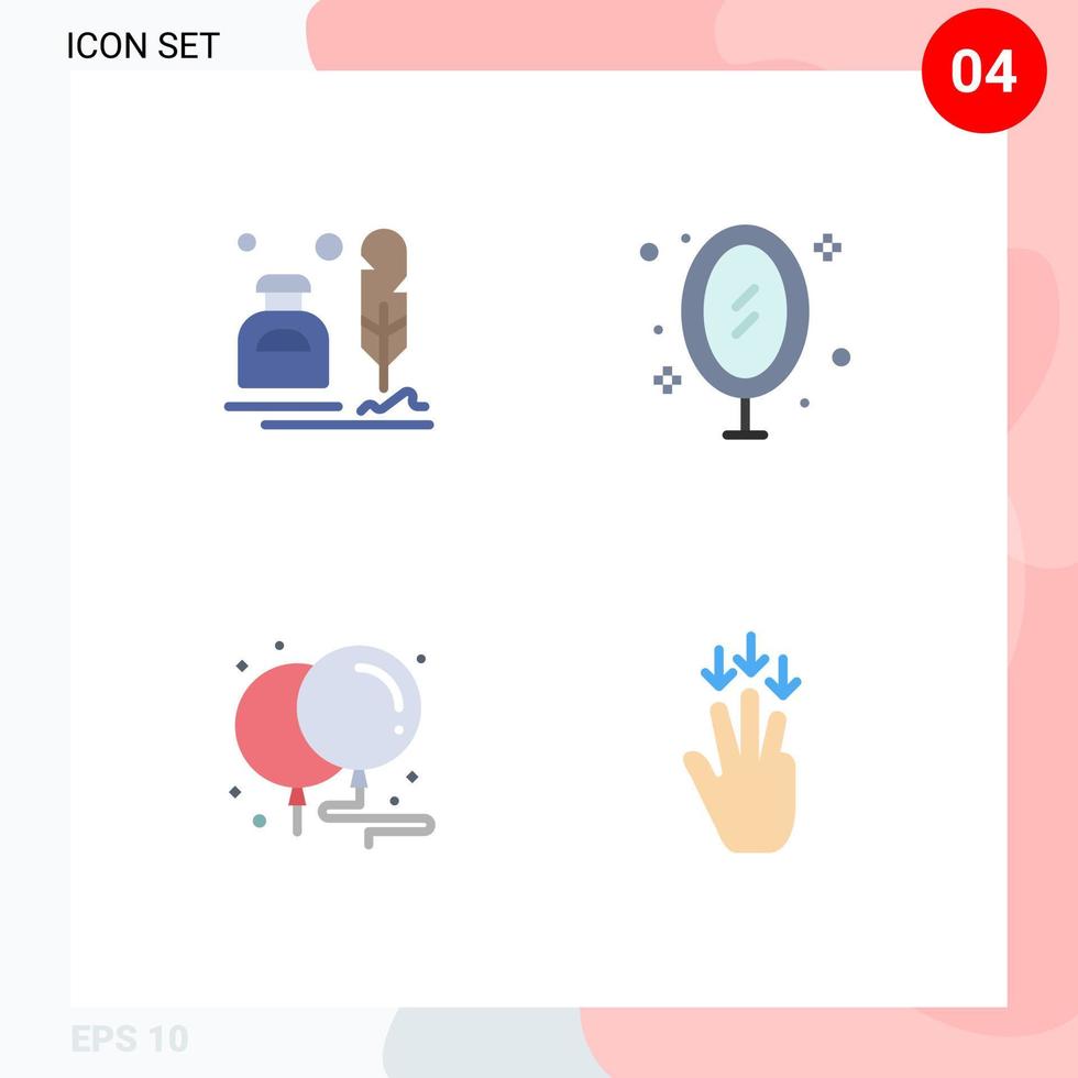 Pack of 4 creative Flat Icons of ink reflection letter image birthday Editable Vector Design Elements