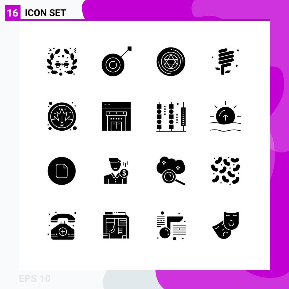 Editable Vector Line Pack of 16 Simple Solid Glyphs of nature green magic environmental protection ecology Editable Vector Design Elements
