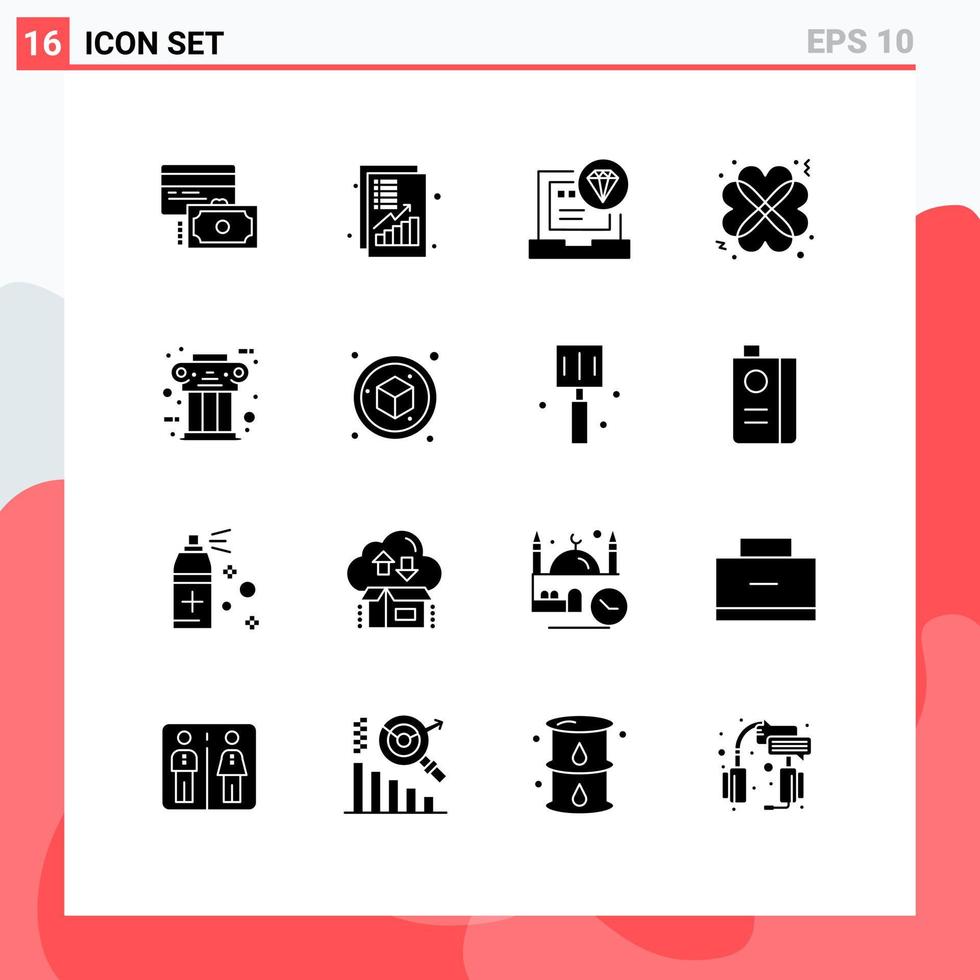 Modern Set of 16 Solid Glyphs Pictograph of date love revenue hearts coding Editable Vector Design Elements